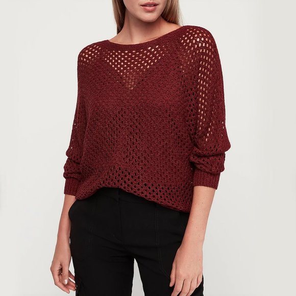 Express Sweaters - NEW! Merlot Open Stitch Dolman Sweater